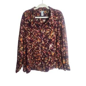 Catherine's corduroy button-down shirt sz 4X abstract fall colors lightweight
